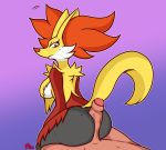  absurd_res anthro beauty_mark breasts butt delphox duo erection female hi_res hot_dogging looking_at_viewer looking_back male male/female moxlewd nintendo penis pok&eacute;mon pok&eacute;mon_(species) presenting presenting_hindquarters side_boob sitting throb throbbing uncut video_games 