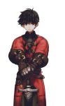 1boy armor black_hair coat fantasy gloves jun_(seojh1029) short_hair simple_background sword weapon 