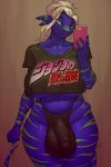  2019 absurd_res anthro avery_willard balls_outline big_breasts big_bulge blonde_hair blue_eyes breasts bulge cellphone clothed clothing dickgirl digital_media_(artwork) fish hair hi_res holding_object holding_phone huge_breasts huge_bulge humanoid_penis intersex jojo&#039;s_bizarre_adventure ldr logo marine non-mammal_breasts penis penis_outline phone requiem_shark shark signature solo stripes tiger_shark under_boob underwear 