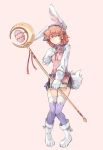  1girl alternate_costume animal_ears boots bunny_ears bunny_tail curly_hair easter_egg egg fake_animal_ears fake_tail fire_emblem fire_emblem_echoes:_mou_hitori_no_eiyuuou fire_emblem_heroes flower full_body gloves gradient gradient_background hair_flower hair_ornament hairband highres holding holding_staff jenny_(fire_emblem) long_sleeves nintendo parted_lips pink_background pink_eyes pink_hair simple_background solo staff standing tail thighhighs white_gloves zyuno0 