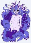  1girl :3 ano5102 female flat_chest horns monster_girl navel nude original pointy_ears purple_eyes purple_hair purple_skin ribs skinny solo tentacle tentacle_hair tongue tongue_out 