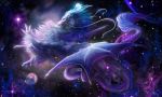  2019 blue_eyes claws cosmic_background detailed_background digital_media_(artwork) dragon feral fur furred_dragon hi_res isvoc membranous_wings solo space white_fur wings 