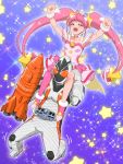  1boy 1girl boots choker cure_star dress hair_ornament hoshina_hikaru jewelry kamen_rider kamen_rider_fourze kamen_rider_fourze_(series) long_hair magical_girl open_mouth pink_hair precure smile star star_twinkle_precure thigh_boots thighhighs tj-type1 twintails 