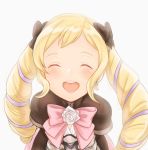  1girl akina_(akn_646) black_bow blonde_hair bow earrings elise_(fire_emblem_if) eyes_closed fire_emblem fire_emblem_if hair_bow jewelry long_hair multicolored_hair nintendo open_mouth pink_bow purple_hair simple_background solo twintails upper_body white_background 