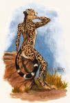  0laffson 2019 5_fingers anthro butt_pose cheetah digitigrade felid feline female hi_res mammal nude orange_eyes sitting smile solo 