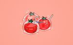  artist_name drinking_straw juice liquid meyoco no_humans original pink_background simple_background sparkle tomato tomato_juice 