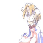  1girl bare_shoulders belt blonde_hair breasts closed_mouth commentary_request dress final_fantasy final_fantasy_tactics long_hair momigara_(mmgrkmnk) reis_duelar simple_background solo white_background 