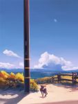  blue_sky cloud danfango day deer fence highres landscape looking_away no_humans ocean original outdoors scenery shadow shore sky telephone_pole 