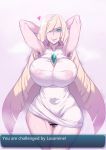  1girl armpit_hair armpits blonde_hair breasts creatures_(company) eyebrows game_freak green_eyes heart highres long_hair lusamine_(pokemon) milf nintendo pokemon pokemon_(game) pokemon_sm pubic_hair pussy solo text_focus tongue tongue_out very_long_hair 