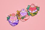  artist_name cupcake flower food heart leaf meyoco mont_blanc_(food) no_humans original petals pink_background pink_flower simple_background sparkle white_flower 