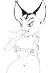  akunim black_and_white breasts clothed_female exposed_breasts felid feline handjob humanoid_penis lynx make/female mammal miyu_lynx monochrome nintendo nipples oral penis ring sex star_fox thick_thighs video_games 