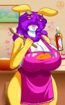  absurd_res apron breasts chooy64 cleavage clothed clothing food hi_res kitchen lagomorph luigi64 mammal rabbit spoon whipped_cream 