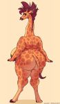  2019 anthro big_breasts big_butt breasts butt ear_piercing ear_ring female giraffe giraffe_mom giraffid hooves huge_breasts huge_butt javanshir looking_at_viewer looking_back mammal mature_female nude overweight piercing simple_background slightly_chubby smile solo thick_thighs wide_hips 