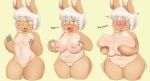  2019 absurd_res anthro areola berseepon09 big_breasts blush breast_expansion breasts cookie dialogue digital_media_(artwork) english_text female food hair hi_res huge_breasts lagomorph made_in_abyss mammal nanachi narehate nipples open_mouth short_hair simple_background slightly_chubby solo text thick_thighs weight_gain white_hair yellow_eyes 
