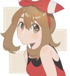  1girl breasts brown_eyes brown_hair creatures_(company) eyebrows game_freak haruka_(pokemon) long_hair matching_hair/eyes nintendo pokemon pokemon_(game) pokemon_oras shirt solo unapoppo 