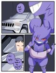  &lt;3 2019 absurd_res anthro anthrofied breasts car cleavage clothed clothing comic dialogue digital_media_(artwork) duo english_text faceless_male female gengar grin hair hi_res human imminent_sex inuyuru legwear male male/female mammal midriff navel nintendo pok&eacute;mon pok&eacute;mon_(species) purple_hair purple_skin red_sclera short_stack skimpy smile text thigh_highs vehicle video_games 