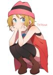  1girl blue_eyes boots brown_hair creatures_(company) dress eyebrows game_freak hat legwear nintendo pokemon pokemon_(anime) pokemon_xy_(anime) ribbon serena_(pokemon) short_hair solo unapoppo 