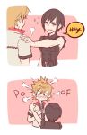  1boy 1girl 2koma black_hair blonde_hair blue_eyes blush comic english_text hand_on_shoulder hands_on_own_chest kingdom_hearts kingdom_hearts_iii parody roxas short_hair spider-man:_into_the_spider-verse spiked_hair uketamawawryyyy xion_(kingdom_hearts) 