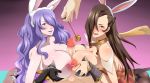  1boy 2girls absurdres animal_ears areola ass bare_shoulders blush braid breast_press breasts brown_eyes brown_hair bunny_ears camilla_(fire_emblem_if) detached_hand edjim fire_emblem fire_emblem_heroes fire_emblem_if flower grabbing_own_breast hair_over_one_eye highres hypnosis kagerou_(fire_emblem_if) large_breasts leotard licking_lips long_hair looking_at_viewer mind_control motion_lines multiple_girls nintendo paizuri pendulum penis pov purple_eyes purple_hair scarf seductive_smile smile tongue tongue_out whentai 