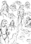  3rd_eye anthro guoh hi_res line_art lizard multi_eye multifur multiple_poses pose reptile scalie sketch 