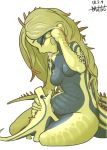  anthro breasts capcom featureless_breasts female great_jagras hair jagras monster_hunter muhut nude open_mouth simple_background solo tongue video_games white_background yellow_eyes 
