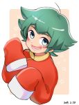  1boy absurdres blue_eyes blush_stickers chinese_clothes dated green_hair highres inazuma_eleven_(series) inazuma_eleven_ares_no_tenbin li_hao long_sleeves looking_at_viewer male_focus nono_ai02 open_mouth sleeves_past_wrists smile 