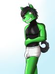  anthro briefs bulge canid canine clothed clothing fur fuze green_fur male mammal navel nipples portrait simple_background solo three-quarter_portrait tighty_whities topless underwear 