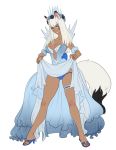  animal_humanoid arctic_fox arctix_(talaniss) breasts bunny_and_fox_world canid canid_humanoid canine canine_humanoid cheesecake_(artist) cleavage clothed clothing dress feet female footwear fox fox_humanoid fur hair high_heels humanoid mammal markings shoes solo whisker_markings 