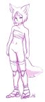  amputee animal_humanoid aogami bottomless chest_wraps clothed clothing female hair humanoid looking_at_viewer navel prosthetic pussy solo standing wraps 