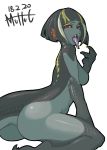  anthro breasts butt capcom fangs featureless_breasts female hair monster_hunter muhut nude open_mouth red_eyes simple_background solo tongue venom video_games white_background 