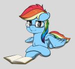  blue_fur book digital_media_(artwork) equid equine eyewear feral friendship_is_magic fur glasses grey_background hair looking_at_viewer mammal multicolored_hair multicolored_tail my_little_pony pterippus rainbow_dash_(mlp) rainbow_hair rainbow_tail simple_background solo umgar 