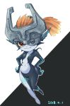  absurd_res armor black_skin breasts cute_fangs female front_view hair hands_on_hips helmet hi_res humanoid imp markings midna multicolored_skin navel nintendo not_furry orange_hair pale_skin red_eyes short_stack small_breasts smile solo the_legend_of_zelda twili twilight_princess two_tone_skin video_games wide_hips yellow_sclera あげせん 