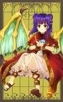  1girl closed_mouth dragon_wings dress fire_emblem fire_emblem:_seima_no_kouseki full_body fuussu_(21-kazin) highres holding mamkute multi-tied_hair myrrh nintendo purple_hair red_eyes solo stone twintails wings wristband 