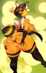  anthro anus arthropod bee big_butt biting_lip breasts butt clothing female higgyy hymenopteran insect looking_back nipples panties panties_aside pussy smile solo standing thick_thighs underwear underwear_aside 