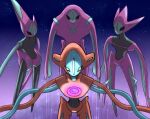  alternate_color black_eyes commentary_request deoxys deoxys_(attack) deoxys_(defense) deoxys_(normal) deoxys_(speed) glowing hollow_eyes outdoors pokemon pokemon_(creature) space sparkle spikes tentacles zhen_xionggui 