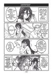  1boy 1girl 4koma bed black_hair breasts comic english_text glasses hair_twirling heart jitome long_hair monochrome original peach_(momozen) scar television wrist_cutting yandere 