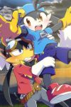  bulge canid canine canis carrying child clothing cub domestic_cat eyewear felid feline felis goggles guntz happy hat jacket klonoa klonoa_(series) ko-gami long_ears male mammal navel shirt smile video_games wolf young zipper 