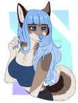  2019 5_fingers anthro blue_eyes blue_hair blue_lips blue_nails blue_tongue breasts canid canine canis clothed clothing colored_nails digital_media_(artwork) domestic_dog ei-ka eyebrows eyelashes female hair hi_res husky mammal solo 