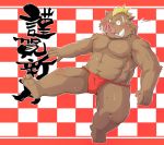  2013 anthro belly blush brown_fur bulge clothing fundoshi fur hi_res humanoid_hands japanese_clothing japanese_text male mammal moobs nipples pecs shiike999 solo suid suina sus_(pig) text underwear wild_boar 