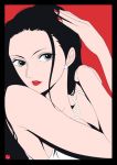  bead_necklace beads black_hair blue_eyes breasts cleavage earring earrings female jewelry lipstick long_hair makeup nail_polish necklace nico_robin one_piece piercing red_lips red_nails solo 