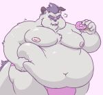  2019 anthro behemoth_(housamo) belly bughemoth bulge clothing cute_fangs doughnut eyes_closed food hi_res humanoid_hands male moobs navel nipples obese overweight simple_background solo tokyo_afterschool_summoners underwear video_games 