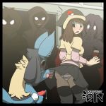  2019 anthro assisted_exposure clothed clothing clothing_lift duo_focus erection female female_on_anthro group hi_res human human_on_anthro interspecies looking_back lucario male male/female mammal masturbation nintendo panties penile_masturbation penis pok&eacute;mon pok&eacute;mon_(species) pok&eacute;philia precum public public_transportation signature skirt skirt_lift underwear upskirt video_games wicketrin 
