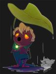  2017 4_fingers blonde_hair brown_body clothed clothing deku_link deku_scrub digital_drawing_(artwork) digital_media_(artwork) duo fairy flora_fauna footwear glowing hair half-closed_eyes hat holding_object humanoid insect_wings japandragon leaf majora&#039;s_mask nintendo orange_eyes outline plant raining shoes skirt standing the_legend_of_zelda topless video_games watermark wings 