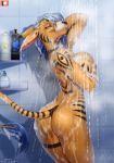  anthro breasts butt collaboration danomil eyes_closed felid feline female hair hi_res mammal markings nipples nude shower smile solo standing totesfleisch8 