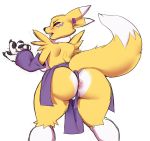  anthro anus breasts butt clothing colored_sketch digimon digimon_(species) female loincloth open_mouth renamon solo standing thick_thighs wizzikt 