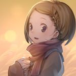  1girl braid brown_hair female french_braid hair_ornament kiitos open_mouth original scarf short_hair sleeves_past_wrists solo sweater x_hair_ornament 