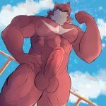  abs anthro balls cloud flexing fur hi_res humanoid_penis kumatetsu male mammal movie_(disambiguation) muscular nipples penis radcanine sky solo teeth the_boy_and_the_beast ursid vein 