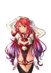  1girl absurdres adjusting_hair armor bangs bodypaint breasts cleavage cleavage_cutout concept_art covered_navel eyebrows_visible_through_hair hair_ornament headpiece highres homura_(xenoblade_2) huge_filesize jewelry large_breasts long_hair looking_at_viewer messy_hair nintendo pantyhose pink_hair poteto_(potetosarada123) red_eyes shorts simple_background smile solo swept_bangs tiara twintails very_long_hair white_background xenoblade_(series) xenoblade_2 