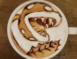  coffee cup drink george_(yamamoto_kazuki) highres latte_art leaf mario_(series) nintendo no_humans photo piranha_plant sharp_teeth super_mario_bros. teeth unconventional_media 