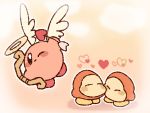  arrow blush bow_(weapon) couple eyes_closed flying halo heart heart_arrow highres kirby kirby_(series) mikan_38knight nintendo no_mouth one_eye_closed outline shadow waddle_dee weapon white_outline wings 